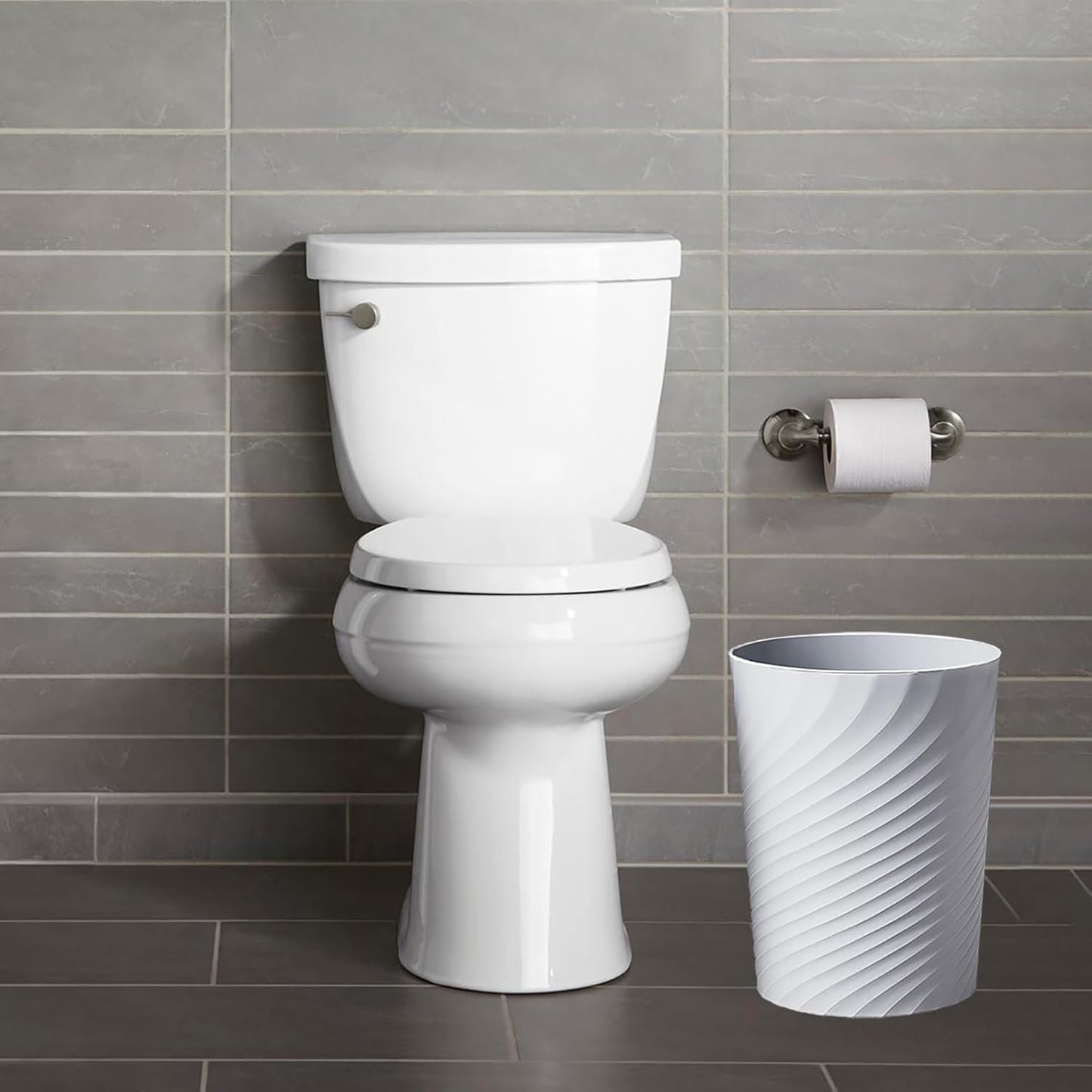 Small Bathroom Trash Can 1.8 Gallon Wastebasket Recycling Bin for Bedroom Office Kitchen, Black White, 2 Pack