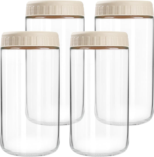 Overnight Oats Containers with Lids, 24oz Glass Jars with Lids 4 pcs, Apricot, Wide Mouth Mason jars for Salad, Yogurt, Snacks, Meal Prep