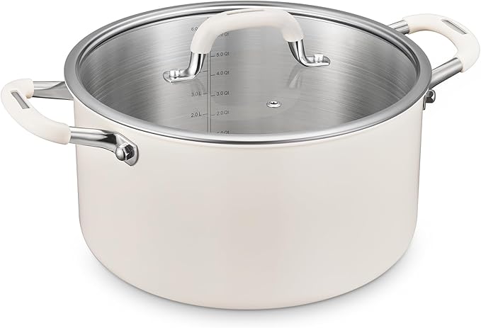 8 Quart Pot with Lid, BEZIA Tri-Ply Stainless Steel Stock Pots, Large Cooking Pots with Silicone Handle, Soup Pot for Induction Cooktop, Compatible with All Cooktops, Dishwasher Safe