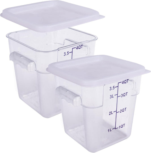 2 Pack RED Square Food Storage Container With Lid,2-12 Quart Commercial Storage Box With Scale & Handle,Cake Making,Dough Marinating Meat,Kitchen Supplies (4 Quart)