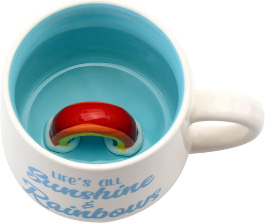 3D Coffee Mug Rainbow Inside,Cute Handmade Figurine Ceramics Cup 12 oz,Christmas&Birthday&Mother's Day Surprise for Friends Family or Kids,Best Office Cups Couples Mugs (Rainbow)