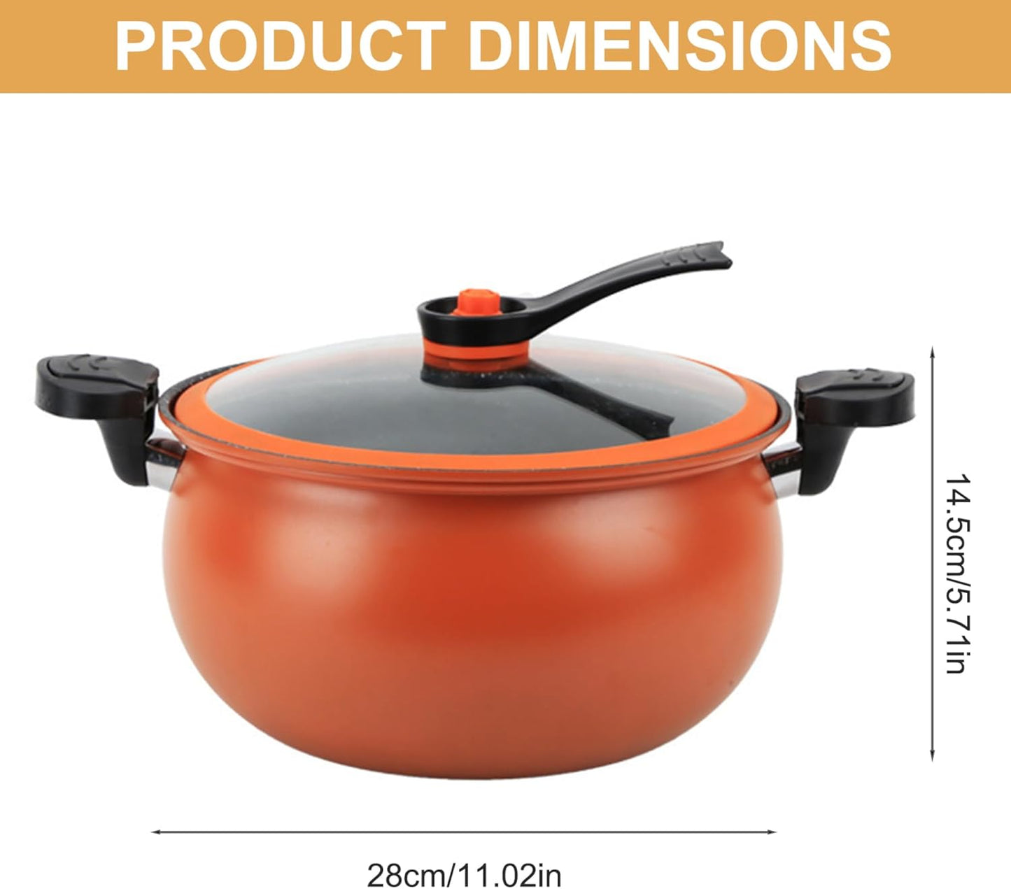 Micro Pressure Pot, 11inch Fast Heating Mini Pressure Cooker with Lock Handle, Non-stick Micro Stockpot for Gas, Induction (Orange)