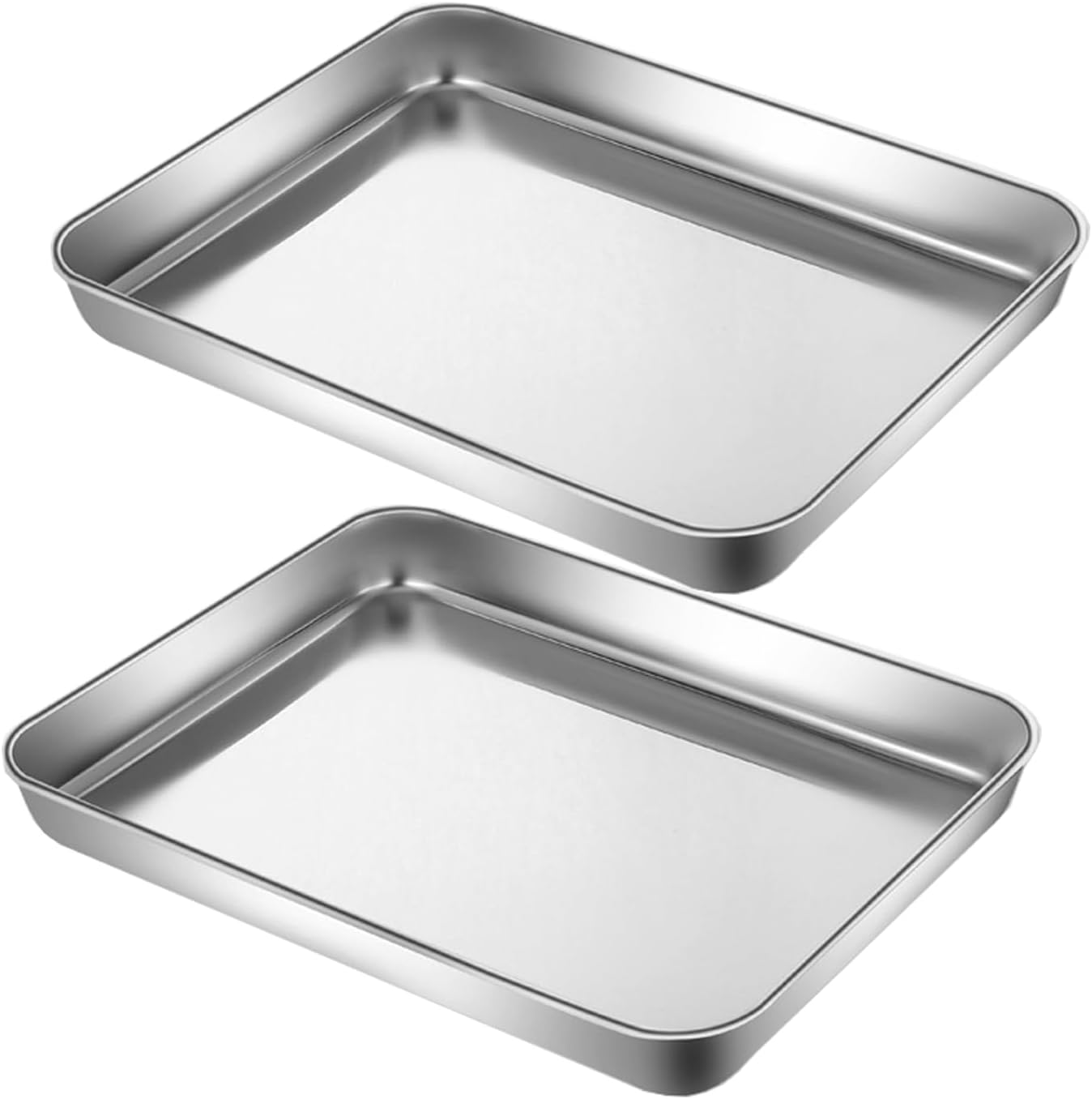 Small Cookie Baking Sheet Pans Stainless Steel 304 Tiny Serving Tray 12.4 x9.6 x1.1Inch (Diagonal 14.8) No Rust Dishwasher Safe Bakeware 2 Pack