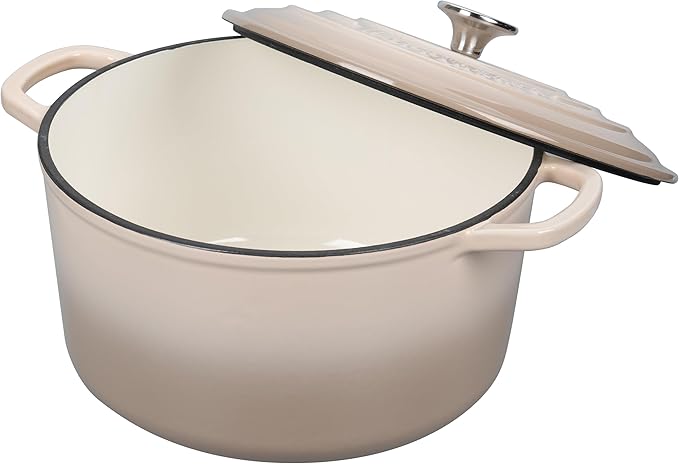 Enameled Cast Iron Dutch Oven Pot with Lid, for Sourdough Bread Baking, Round Dutch Ovens, 6 Quart, Latte