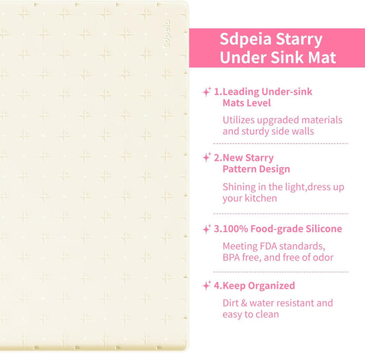Sdpeia Under Sink Mat for [22" x 22"] Cabinet, Upgraded Silicone Waterproof Mat Kitchen Cabinet Liner Cabinet Protector Kitchen Organizers and Storage