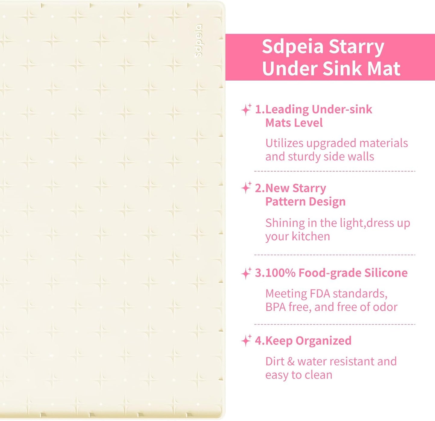 Sdpeia Under Sink Mat for [31" x 22"] Cabinet, Upgraded Silicone Waterproof Mat Kitchen Cabinet Liner Cabinet Protector Kitchen Organizers and Storage