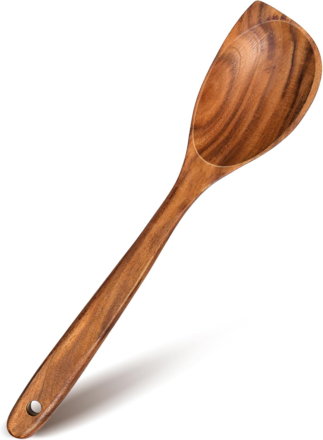 Wooden Spoons for Cooking, Natural Premium Teak Wood Corner Spoon, Good Grip Large Wooden Spoons & Wooden Spatula, Heat Resistant Wooden Cooking Utensils for Nonstick Cookware Cooking Gift - Left Hand