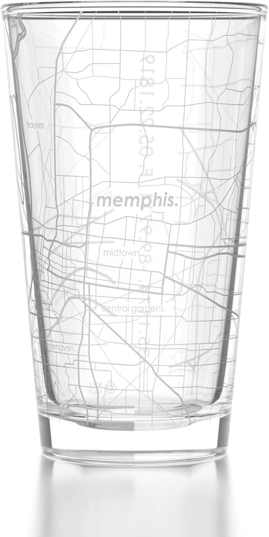 Well Told Engraved Memphis Tennessee Map Pint Glass, Etched Beer Gift (16 oz, Clear) City Map Pint, Custom City Glassware, Gifts For Beer Lovers
