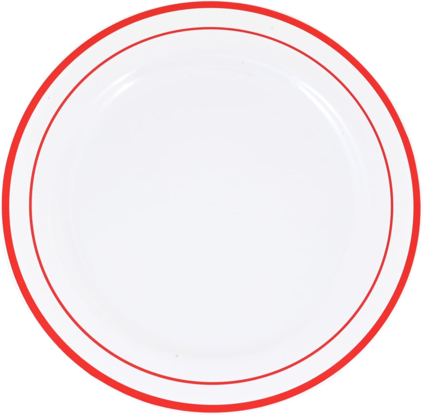 120-Piece Dinner Plastic Plates Set Premium 120 Dinner Plates, Disposable Plates for Party - White Plastic Wedding Plates with Red Rim