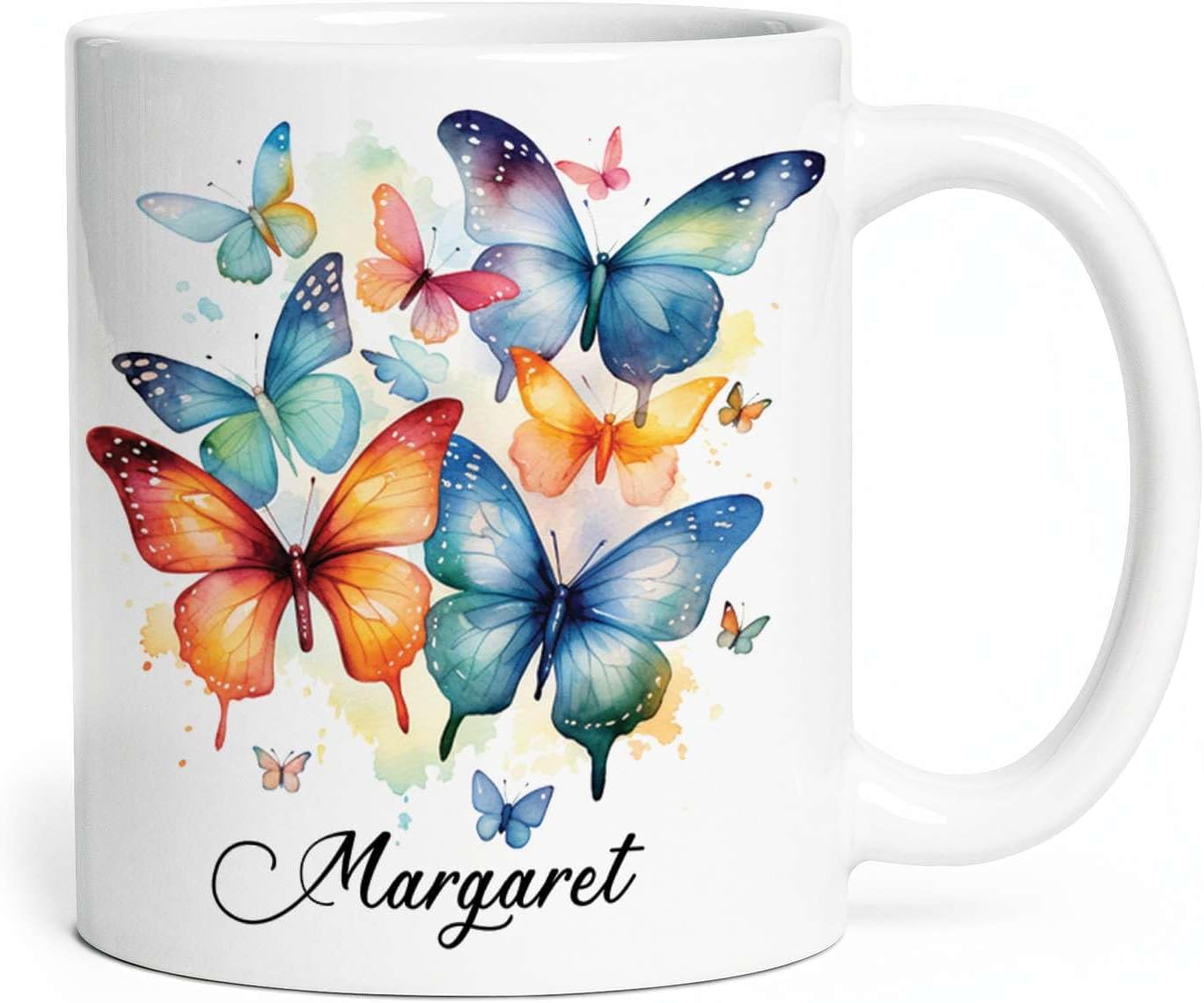 Unique Customized Flock Of Butterflies Travel Mug, Personalized Name On Animal And Colorful Details Travel Cups, Custom Novelty Butterfly Tea Mug For Friend On Graduation 11oz 15oz