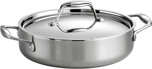 Tramontina Signature Tri-Ply Clad Stainless Steel 3-Quart Braiser Pan with Lid, Induction-Ready, Dishwasher-Safe, NSF-Certified, Made in Brazil