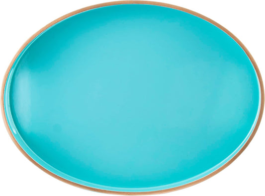 PEMAR 15.7" x 11.8" Oval Lacquer Serving Tray, Handmade Polished Coffee Table Tray w Insert Handles, Luxury Decorative Platters for Dining, Party, Dinner, Breakfast in Bed (Aqua)