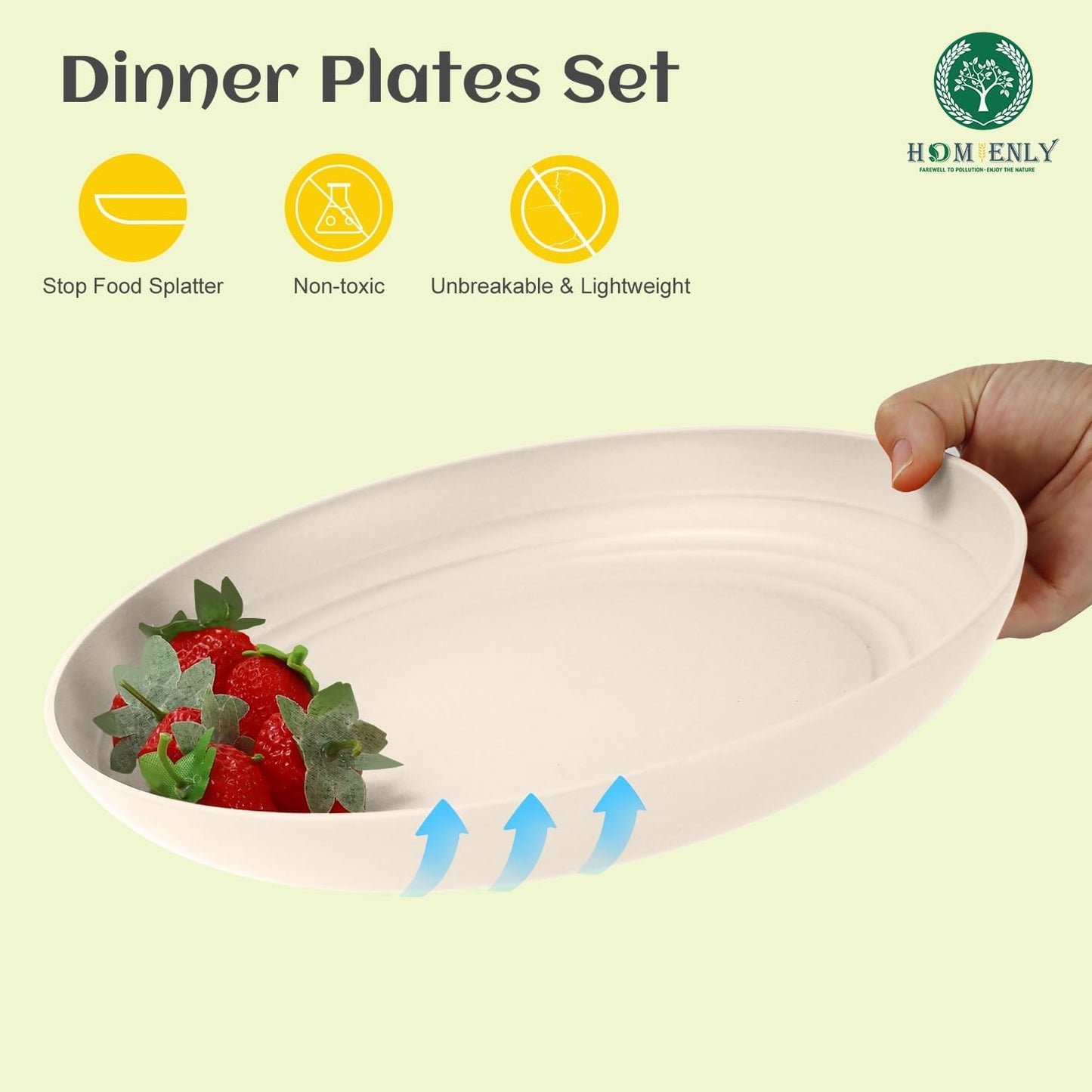 Homienly Plastic Dinner Plates, Wheat Straw Plates 11 Inch, Lightweight Unbreakable Plates Set of 8, Microwave Safe Plates, Deep Plates for Dinner - Beige