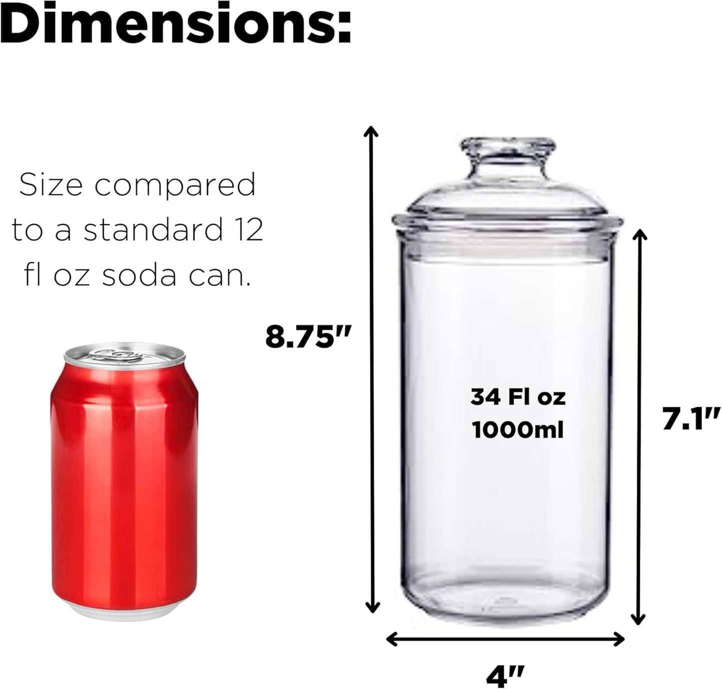 JOEY'Z 34oz/1L - Acrylic Airtight Candy Jar Cookie Jar - Candy Jars with Lids Apothecary Jars With Lids - Laundry Pods Container Laundry Pod Container