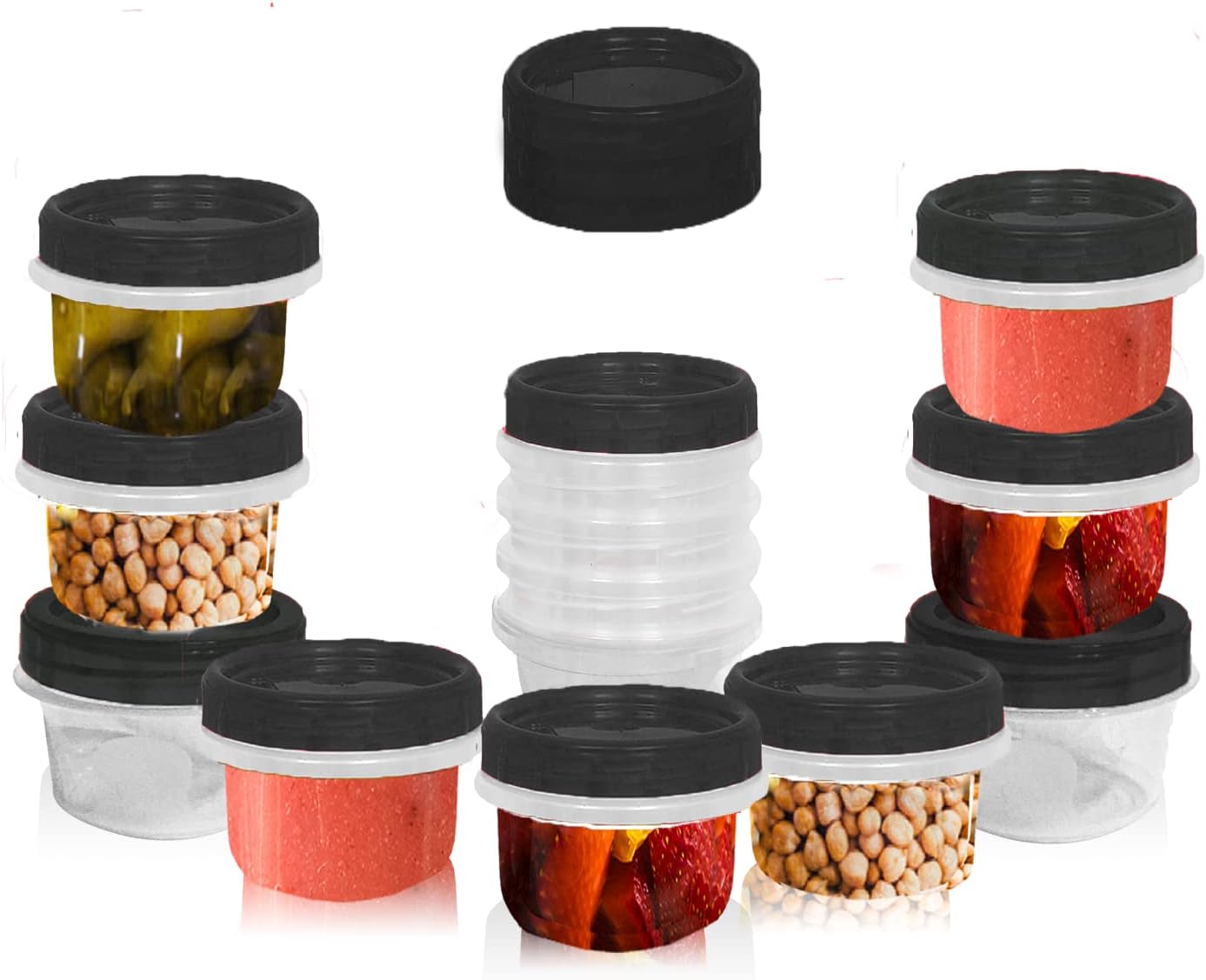 [Black - 12 Pk] Airtight Deli Containers with Lids Twist Lock Top Clear Food Storage for Meal Prep Snacks and Leftovers Freezer and Microwave Safe Stackable Leak-Resistant and 12 Pc. Set (4 Ounce)