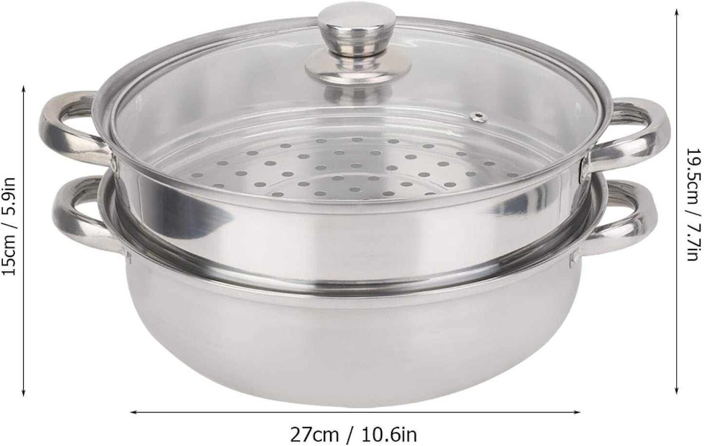 Stainless Steel Stack and Steam Pot Set 2-Layer Soup Steamer Saucepot double boiler Pot and Lid 27cm/11'' Cookware Steamer Pot Cooker Boiler Soup Steaming Pot