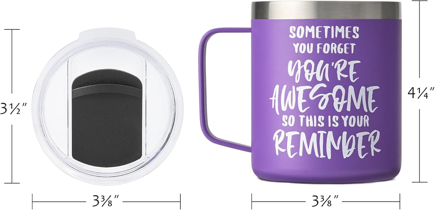 SUNWILL Insulated Coffee Mug with Lid, Birthday Gifts for Women, Stainless Steel Coffee Cup, Inspirational Sometimes You Forget You're Awesome Gifts for Christmas, Graduation, Thank You - 14oz Purple