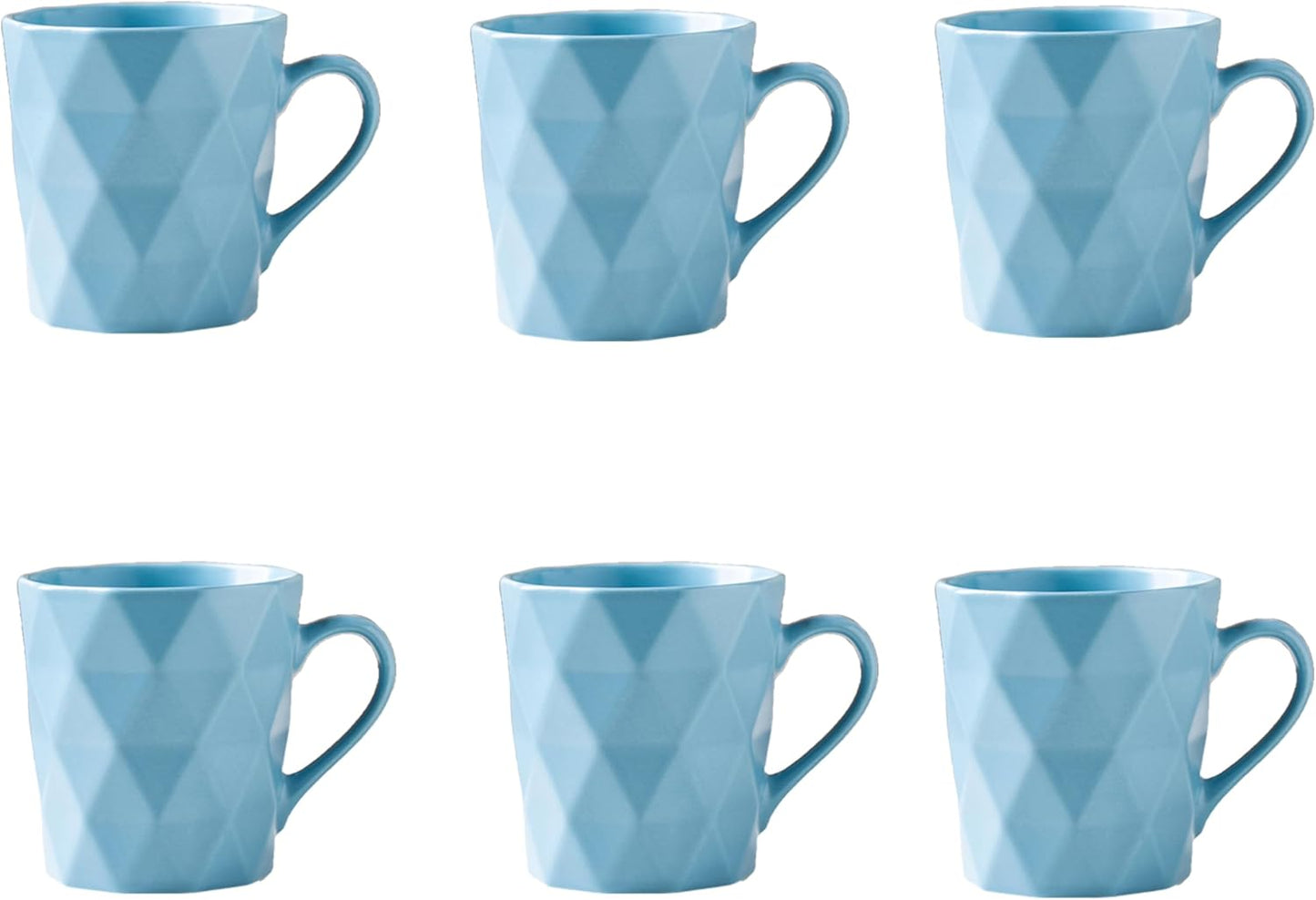 11 Ounce Porcelain Mugs, Set of 6, Tea and Cocoa Mug Set, Blue, Matte