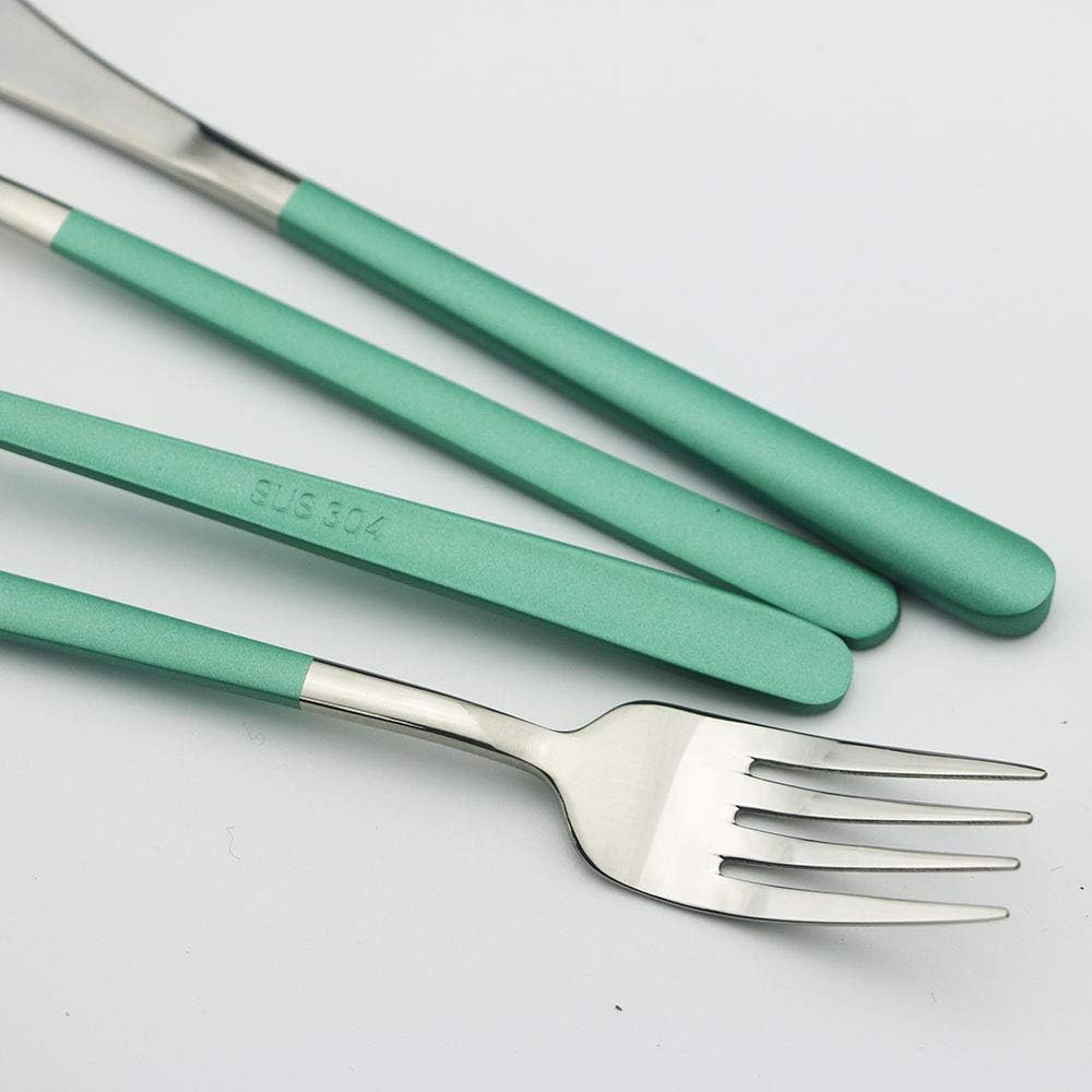 JASHII Flatware Set - SUS304 Stainless Steel Silverware, 20-Piece Cutlery Set, Mirror Polish, Fit for Kitchen, Hotel, Restaurant Tableware (Green)