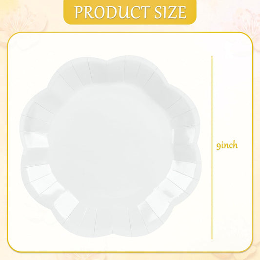 30 Pcs White Paper Plates - 9 Inch Scalloped Dessert Plates Disposable White Birthday Party Supplies Dinner Plates for Wedding Baby Shower Birthday Party