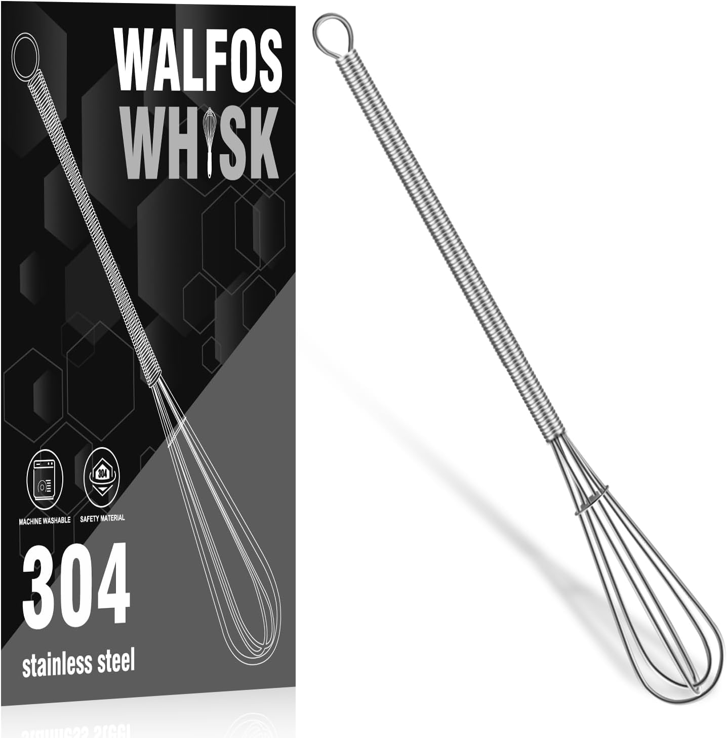 Walfos Long Small Whisks Skinny Little Whisk 10 inch Tiny Mini Whisk With Long Handle for Mixing Sauces, Coffee, Cooking,Beating, Blending Ingredients,