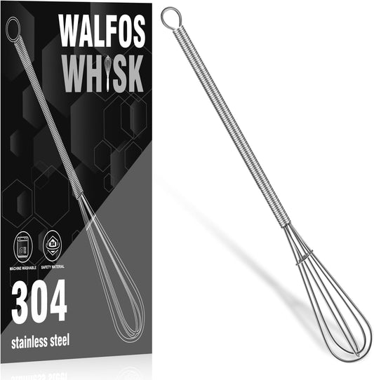 Walfos Long Small Whisks Skinny Little Whisk 10 inch Tiny Mini Whisk With Long Handle for Mixing Sauces, Coffee, Cooking,Beating, Blending Ingredients,