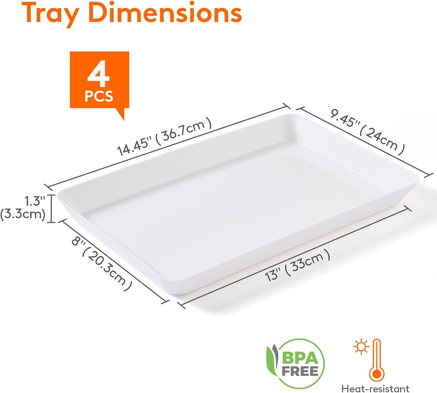 Lifewit Plastic Serving Tray for Party Supplies, 15" x 10" White Trays for Serving Food, Reusable Large Platter for Buffet, Fruit, Dessert, Snack, Veggie, Kitchen and Outdoor Use, Rectangle, 4 Pcs
