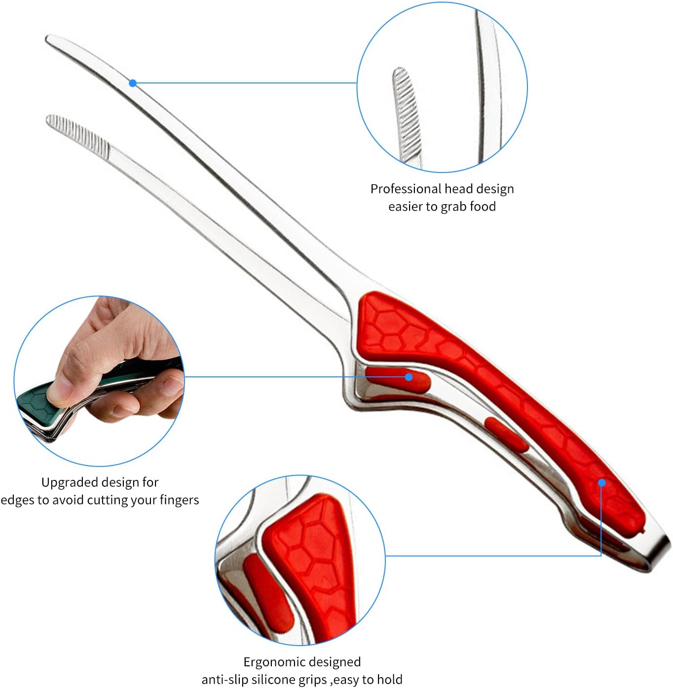 3Pcs 9.5Inch Barbecue Tongs - 304 Stainless Steel Kitchen Tongs with Non-Slip Comfort Grip, Heat Resistant & Dishwasher Safe, Golden - Multi-Purpose for Grill, Salad, Picnic & Cooking (Silver)