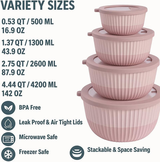 Mixing Bowl Set with Airtight Lids-8-Piece Nesting,stackable Plastic Kitchen Bowls for Mixing & Food Prep-BPA-Free,Dishwasher,Microwave & Freezer Safe