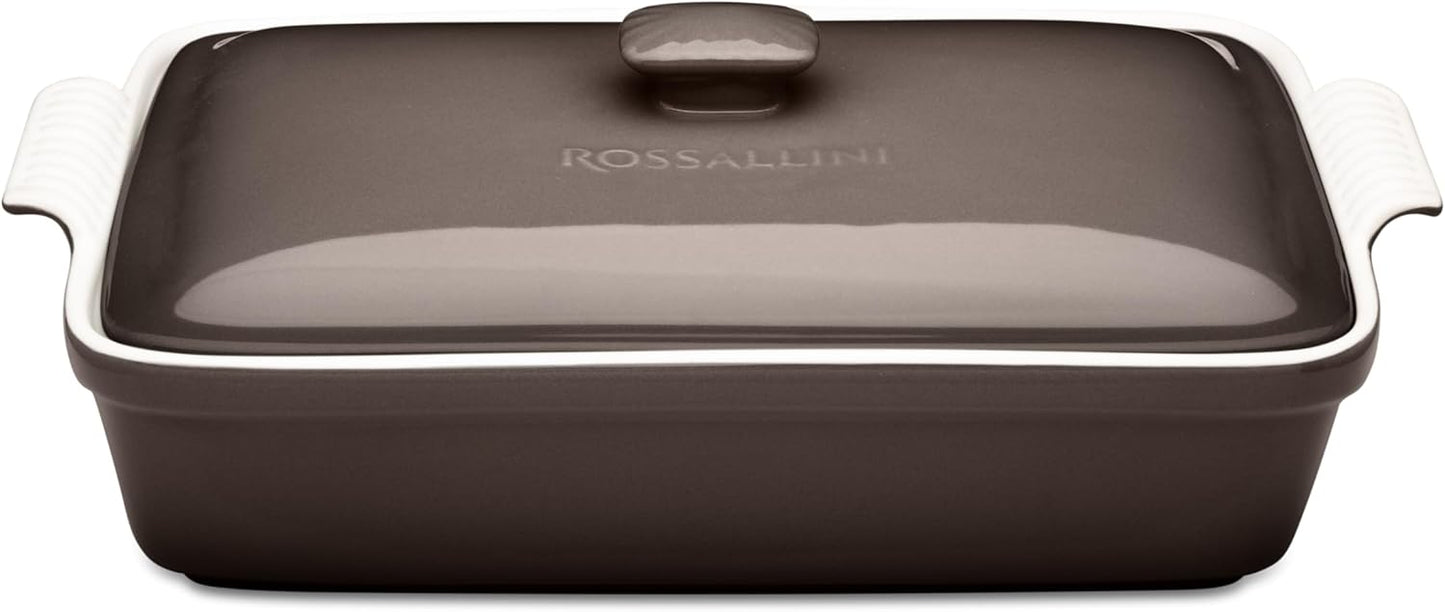 Stoneware Casserole Dish Bakeware Set with Lid, Covered Rectangular Dinnerware, Extra Large 4.23 Quart, 13 by 9 Inch, Oyster