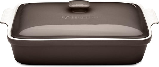 Stoneware Casserole Dish Bakeware Set with Lid, Covered Rectangular Dinnerware, Extra Large 4.23 Quart, 13 by 9 Inch, Oyster