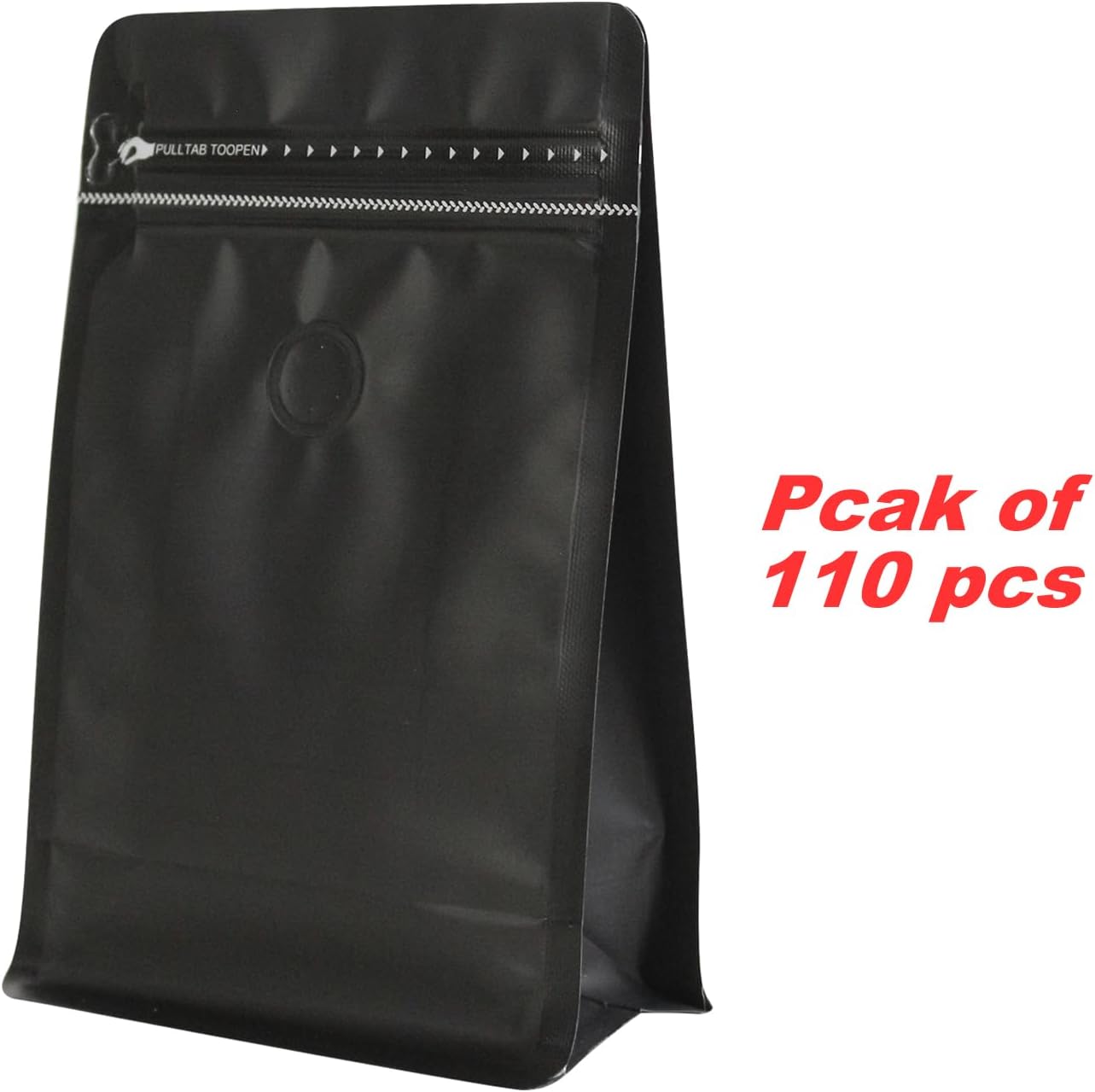 110 Pack High Barrier Stand-Up Coffee Bean Bags with Vented Valve, Matte Metallic, Heat-Sealable and Resealable Solid Color Pouches for Food Storage (5.1 * 8 inch,1/2 lb,8 oz,Black)