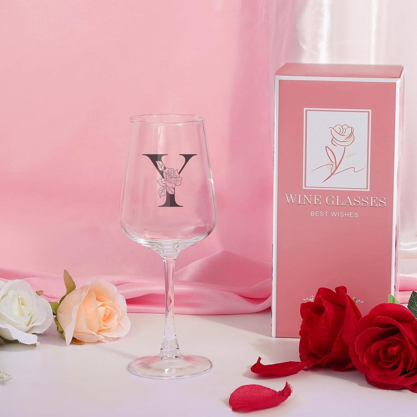 Personalized Wine Glass Gifts for Women, Monogrammed A-Z Wine Glass with Gift Box & Greeting Card, Customized Wine Glasses Initial Wine Glasses Gift for Birthday, Mothers Day, Best Friend, Sister (Y)