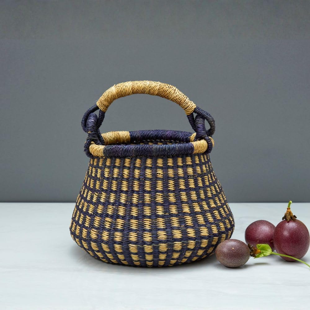 Small Navy Pot Decorative Basket for Living Room, Shelf Basket, Home Decor, Fruit Bowl, Kitchen Countertop Storage, Harvesting, Wicker, Woven