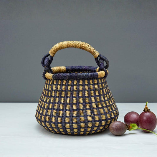 Small Navy Pot Decorative Basket for Living Room, Shelf Basket, Home Decor, Fruit Bowl, Kitchen Countertop Storage, Harvesting, Wicker, Woven