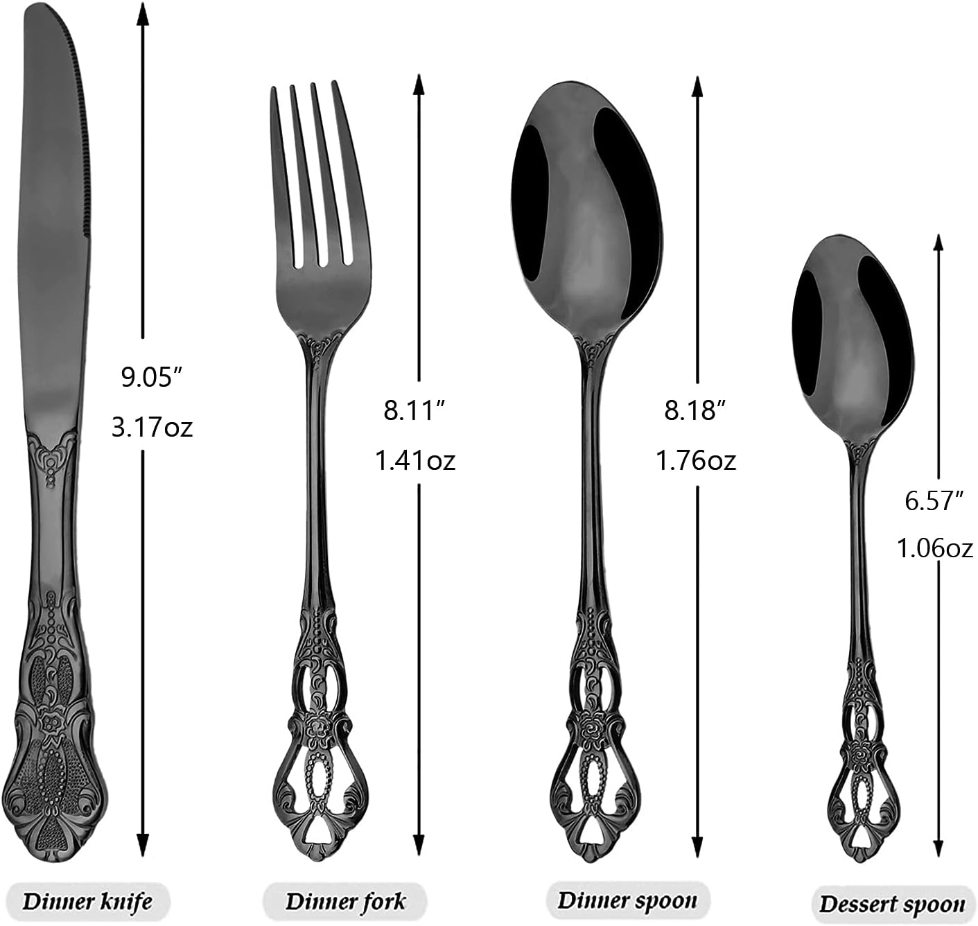 Royal 24-piece Black Mirror Silverware Dinnerware, 18/10 Stainless Steel Luxury Cutlery Set Service For 6 Include Knives/Forks/Spoons/Teaspoons, Dishwasher Safe