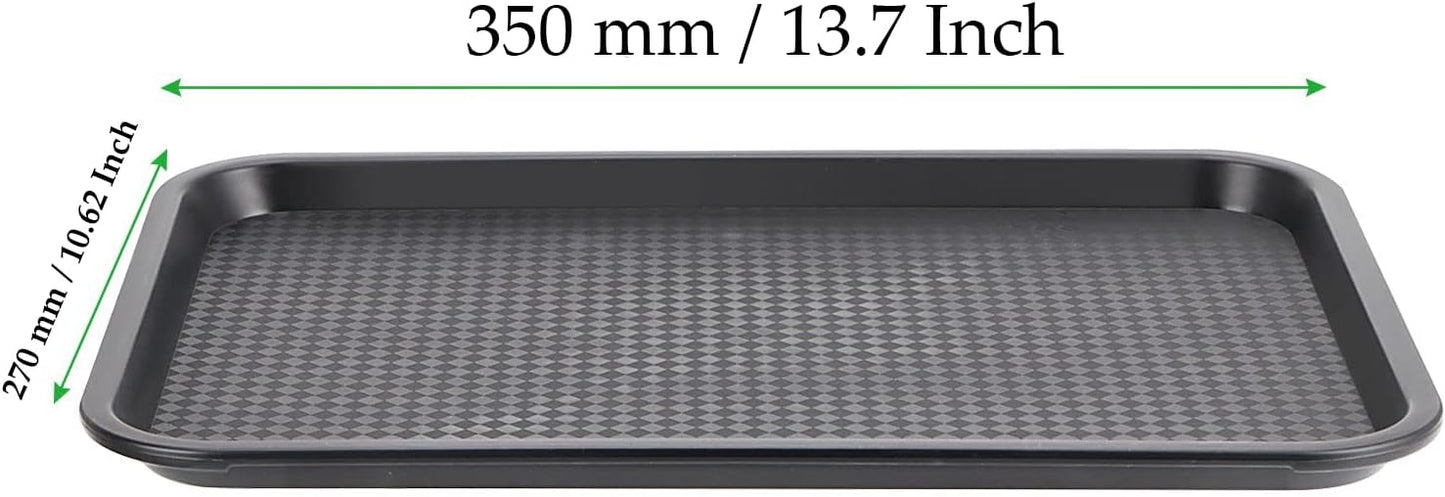 15 Pack 14 x 10 Inch Black Fast Food Tray, Large Rectangular Restaurant Serving Trays, Plastic Cafeteria Trays School Lunch Trays