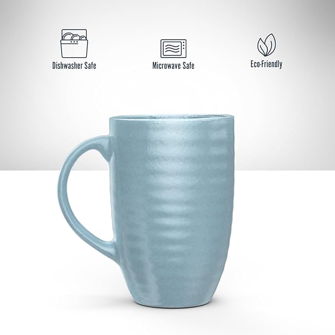 Francois et Mimi Set of 4 Oversized 20oz Tall Ceramic Latte Coffee Mugs, Gift Set for Cococa, Tea and More. With Large Handles; Dishwasher and Microwave Safe. (Blue)