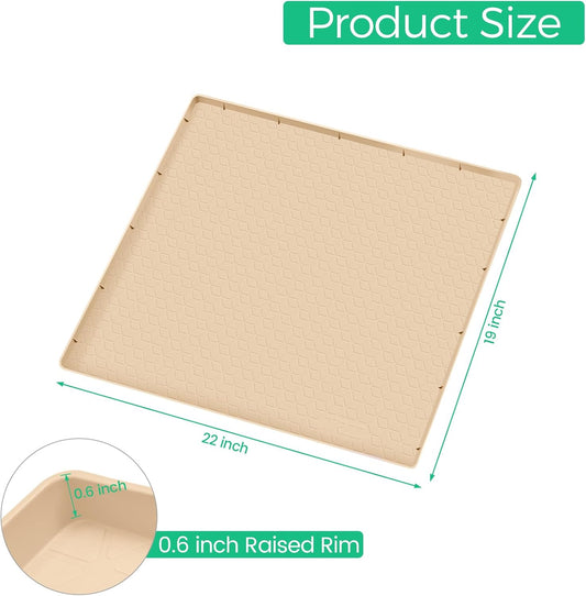 TRZZ Silicone Waterproof Under Sink Mat 22" x 19", Drip Tray and Cabinet Liner for Kitchen and Bathroom, Prevents Water Damage and Organizes Cabinets (Beige)