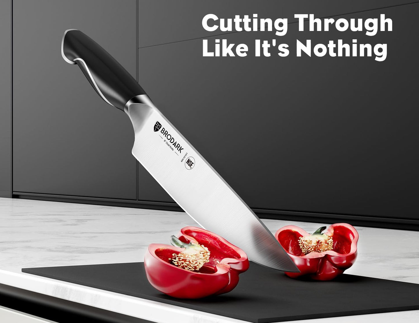 BRODARK Kitchen Knife Set with Block and Sharpener, 15 Pcs Sharp Knives Set for Kitchen, Stainless Steel Full Tang Knife Block Set, Ergonomic Handle Professional Chef Kitchen Knives Sets