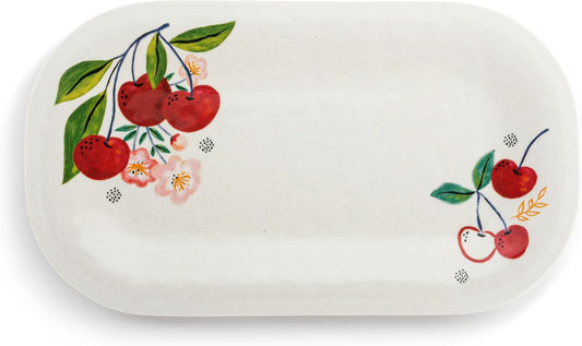 DEMDACO Rectangular Serving Tray Party Platter for Snacks and Appetizers Large 9 x 16 Inch Melamine Cherry Blossom