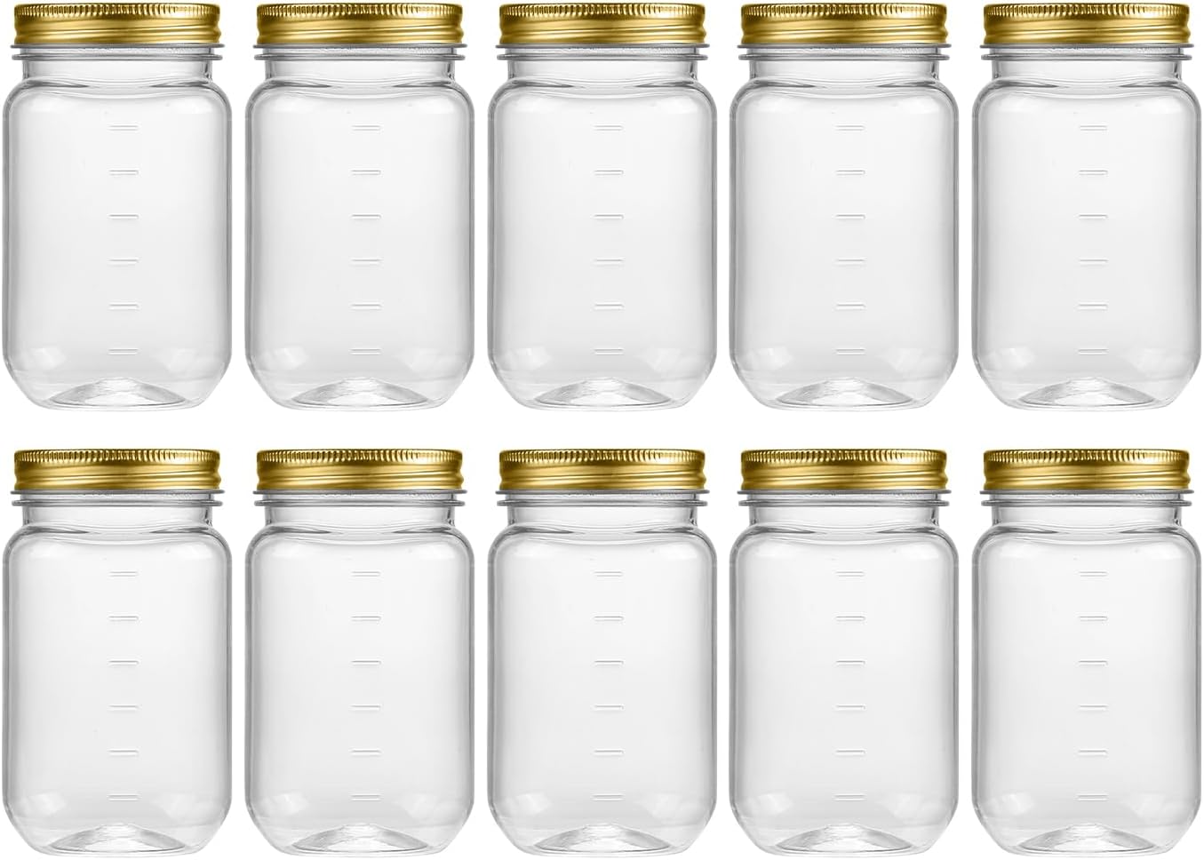 novelinks 16 oz Clear Plastic Jars with Screw-On Lids - BPA-Free Refillable Storage Containers for Slime, Food, Crafts, Kitchen & Household Use (10 Pack,Gold)