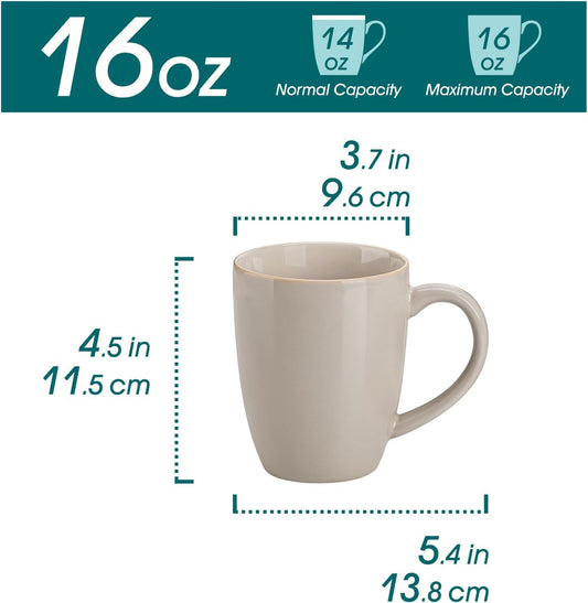 vancasso PLAYA Ceramic Coffee Mug Set of 6, 16 Oz Tea Cups with Handle for Latte, Tea, Cappuccino, Milk, Cocoa, Microwave&Dishwasher Safe, White