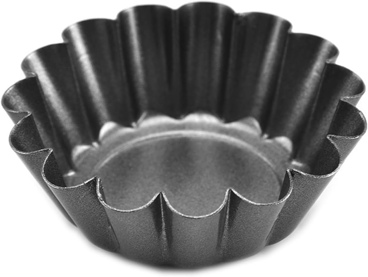 12 Packs Egg Tart Pan, Non-Stick Carbon Steel Molds, Reusable Mini Pie Mould Muffin Cupcake Pudding Baking Cup for Pies, Cakes, Quiche Bakeware - 2.6 x 0.9 Inch