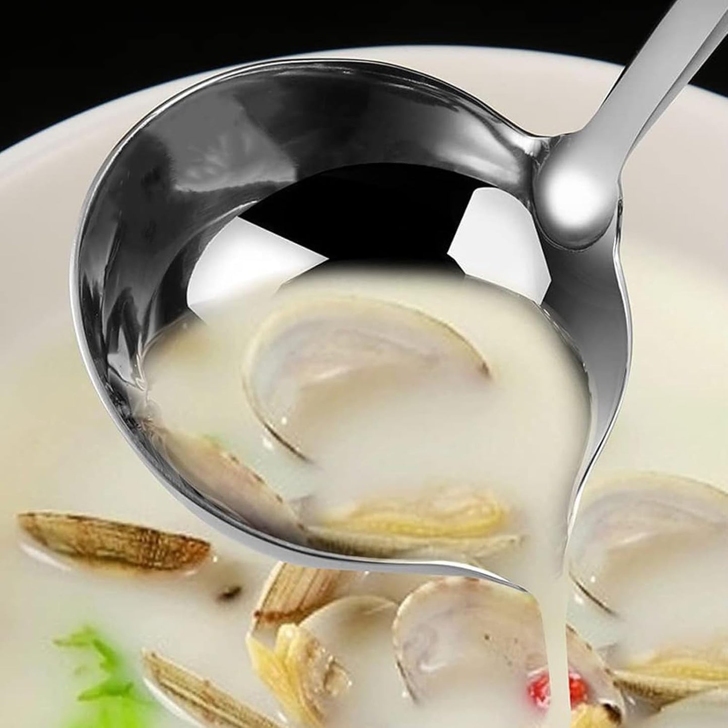 Soup Ladle 304 Stainless Steel Heavy Ladle with Pour Spout for Soups, Serving, Cooking, Stews and More 11.8 inch