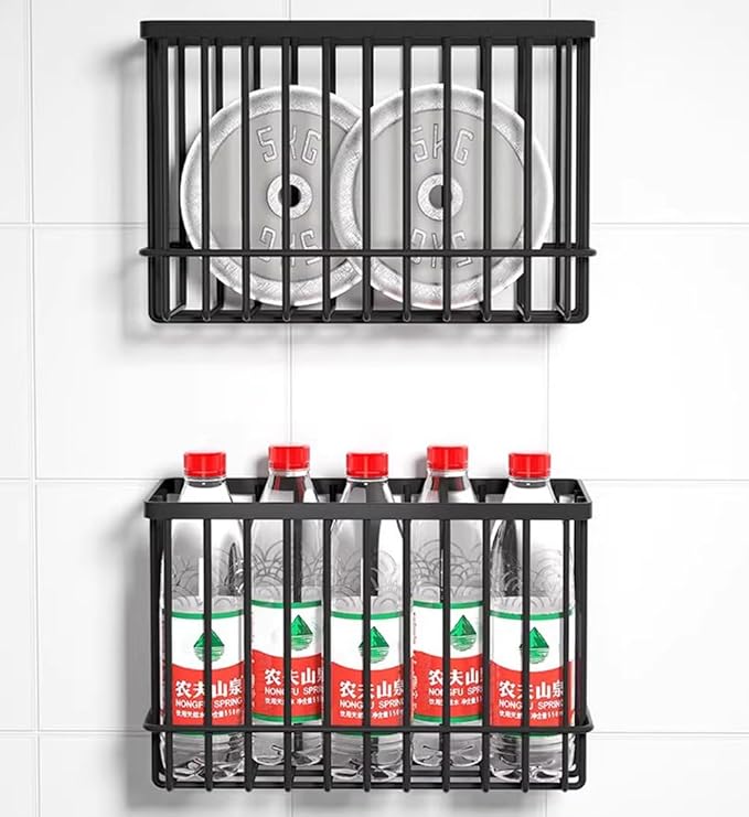 2 Piece Kitchen Cabinet Door Storage Box,Self Adhesive Wall Mounted Storage Boxes,Wardrobe/Bathroom/Refrigerator Small Items Organizer Storage Box (Black)