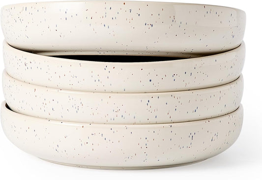 famiware Milkyway 33 oz Bowl Set, Pasta Bowls Set of 4, Salad Bowls, Double Reactive Glaze, Sturdy & Stackable, Ideal for Housewarming, Festivals, Creamy White with Speckles