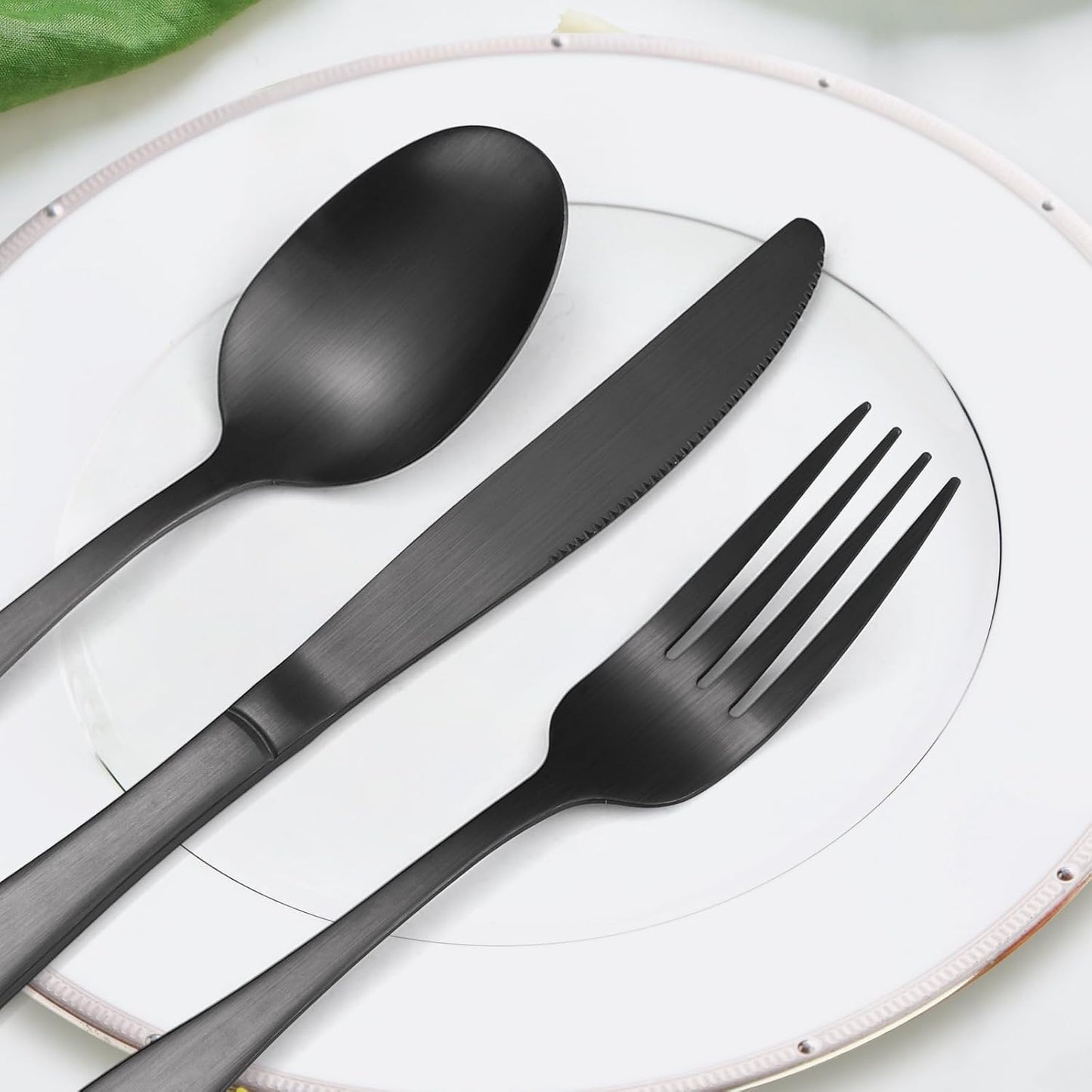 Black Matte Flatware With Square Handle Stainless Steel Cutlery Set for 6 Modern Silverware 30 pieces Knives Forks and Spoons for Home Kitchen Utensils