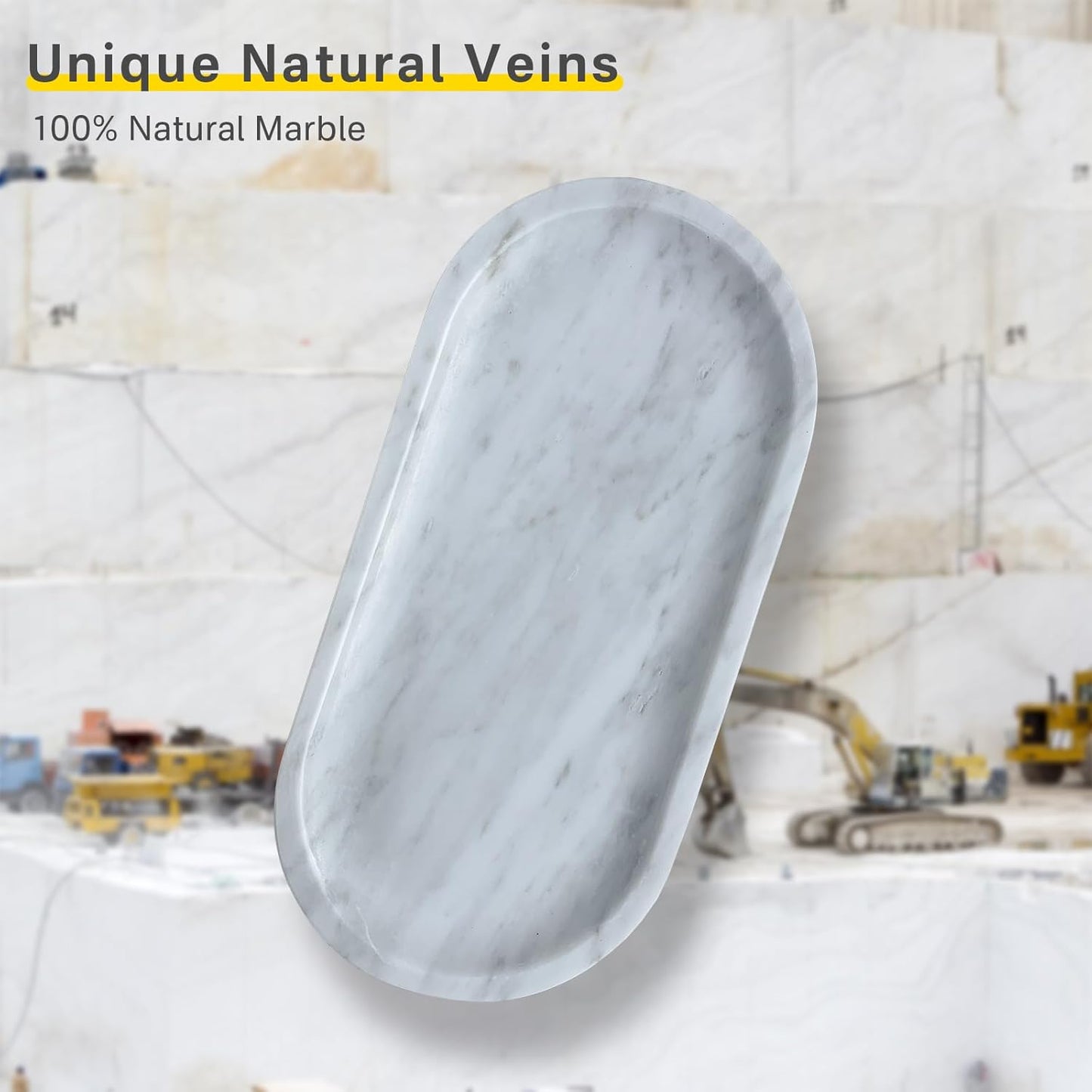 Natural Stone Tray, Marble Vanity Tray for Bathroom & Kitchen Countertop - Organizer for Perfume, Jewelry, Cosmetics 12x6 Inch,Carrara White