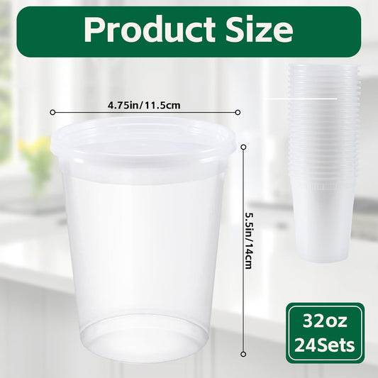 24 Set Deli Containers with Lids,32 oz Plastic Food Storage Containers,Leakproof Soup Container with Lids,Stackable,Microwave & Freezer Safe